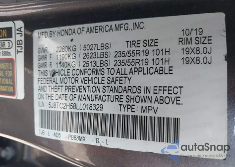 2020 Acura Rdx Technology Package from USA, damaged, VIN 5J8TC2H58LL018329